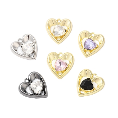 Alloy Pendants, Glass with Heart Charms