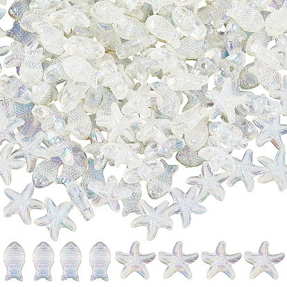 200 шт. 2 стили гальванизированные прозрачные акриловые бусины, рыба и морская звезда, AB цвет