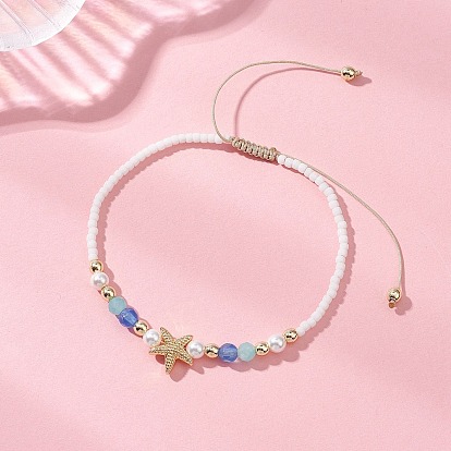 Браслеты из бисера с бусинами из натурального морского агата, амазонита и ракушечного жемчуга для женщин, с нейлоновой нитью и стеклом