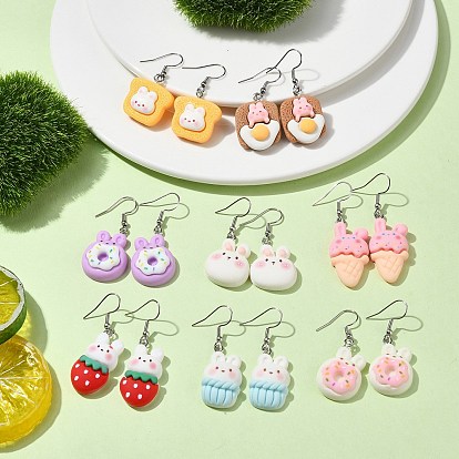 8 Pairs 8 Style Rabbit Resin Dangle Earrings, with 304 Stainless Steel Earrings Pins