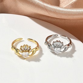 Открытые кольца манжеты из латуни с микропаве и кубическим цирконием, сердце, без кадмия и без свинца, стойки покрытие, долговечный