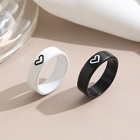 Minimalist Chic Black and White Heart Couple Rings Set for Best Friends - 2 Pieces