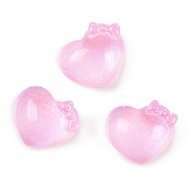 Transparent Epoxy Resin Decoden Cabochons, Glitter Heart with Bowknot
