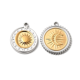 Два тона 304 из нержавеющей стали подвески, плоские круглые прелести, золотые и нержавеющая сталь цвет