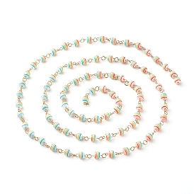 1 chaînes à maillons de perles rondes à motif de rayures en résine faites à la main, avec des épingles à œil en acier inoxydable 304 doré, pour la fabrication de collier de bracelet