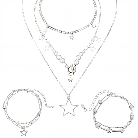 Многослойные ожерелья и многорядные браслеты из цинкового сплава с подвеской в виде звезды для женщин