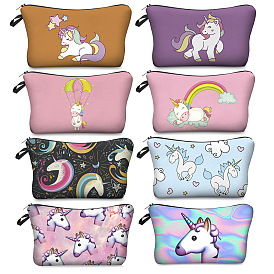 Unicorn Pattern Polyester Waterpoof Makeup Storage Bag, Multi-functional Travel Toilet Bag, Clutch Bag with Zipper for Women