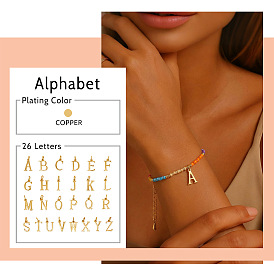 Браслеты с подвесками в виде латунных букв, Радужные браслеты из стеклянного бисера для женщин