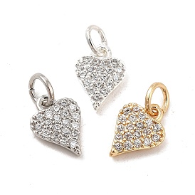 Rack Plating Brass Micro Pave Clear Cubic Zirconia Pendants, Long-Lasting Plated, Cadmium Free & Lead Free, with Jump Ring, Heart
