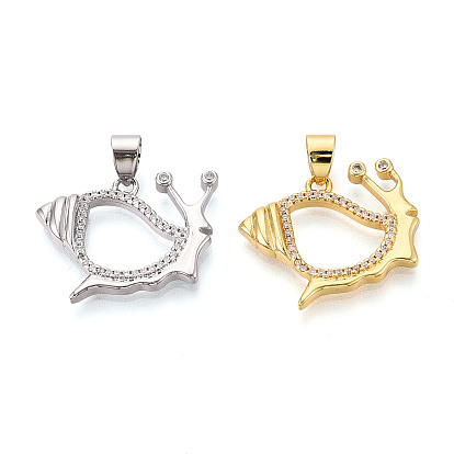 Латунные микропаве прозрачные подвески с фианитом, без кадмия и без свинца, улитка