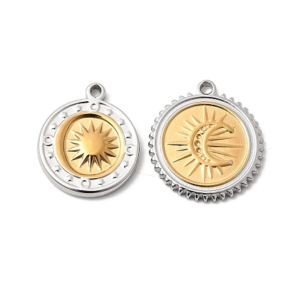 Два тона 304 из нержавеющей стали подвески, плоские круглые прелести, золотые и нержавеющая сталь цвет