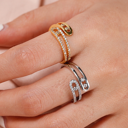 Латунные кольца-манжеты с микропаве и прозрачным цирконием для женщин