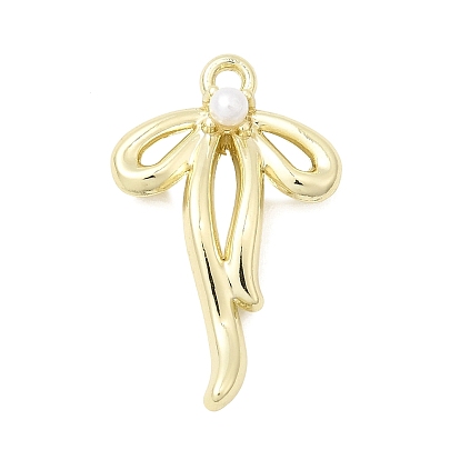 Подвески из сплава , Подвески в виде бантиков с пластиковой жемчужиной, стойки покрытие, белые