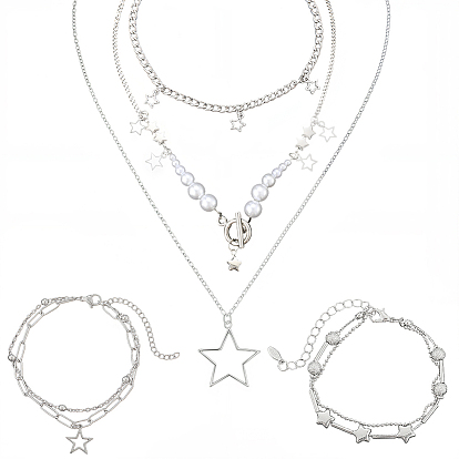 Многослойные ожерелья и многорядные браслеты из цинкового сплава с подвеской в виде звезды для женщин