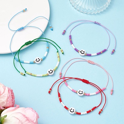 Бисерные браслеты, Регулируемые браслеты из плетеной нейлоновой нити для женщин, улыбающееся лицо