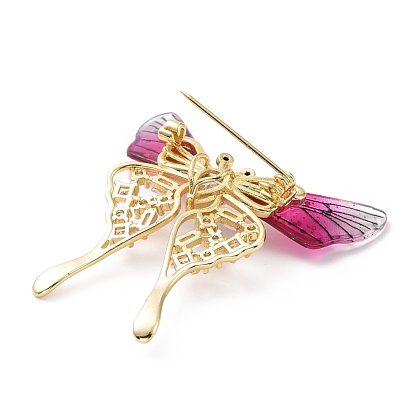 Resin Butterfly Lapel Pin with Clear Cubic Zirconia, Real 18K Gold Plated Brass Badge with Loop for Jewelry Pendant, Cadmium Free & Lead Free
