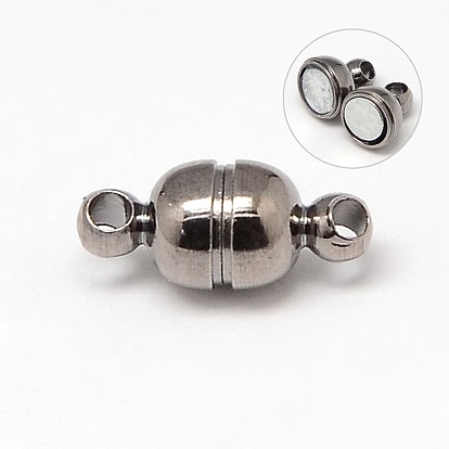 Round Brass Magnetic Clasps with Loops, N35 Grade Strong Magnet, Oval, Nickel Free, 11x5mm, Hole: 1mm