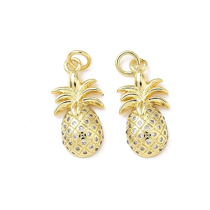 Латунные микропаве прозрачные подвески с фианитом, ананас, без свинца и без кадмия, долговечный, стойки покрытие, реальный 18 k позолоченный, с целью перехода в кольце