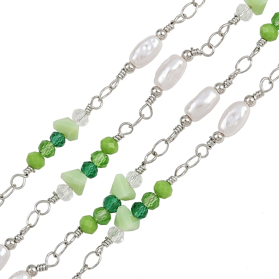 Латунные самородки звенья цепи, со стеклом и абс-пластиковым жемчугом, долговечный, стойки покрытие, без свинца и без кадмия, несварные, ручной работы из бисера цепи