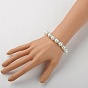 Glass Pearl Beads Stretch Bracelets, with Brass Rhinestone Beads, Silver Color Plated, 55mm