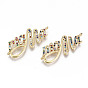 Brass Micro Pave Colorful Cubic Zirconia Links Connectors, for Mother's Day, Nickel Free, Word Mama