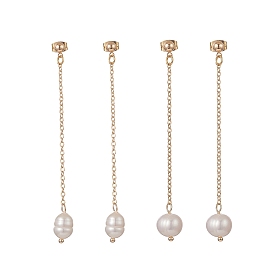 Boucles d'oreille en perles naturelles, boucles d'oreilles pompon chaîne en laiton doré pour femme