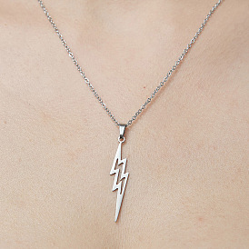 201 Stainless Steel Hollow Lightning Bolt Pendant Necklace