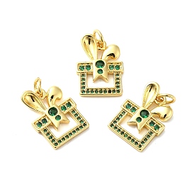 Rack Plating Brass Pave Cubic Zirconia Pendants, Lead Free & Cadmium Free, Real 18K Gold Plated, Long-Lasting Plated, Gift Box Charm
