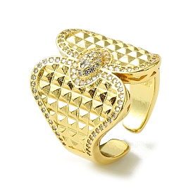 Brass Micro Pave Cubic Zirconia Open Cuff Rings, Wide Band Rings
