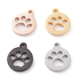 Ion Plating(IP) 304 Stainless Steel Charms, Laser Cut, Flat Round with Dog Footprint