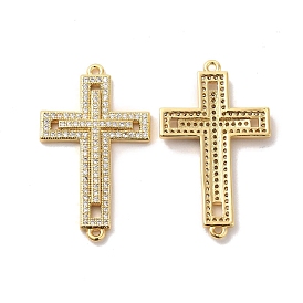 Brass Micro Pave Clear Cubic Zirconia Connetor Charms, Religion Cross Links