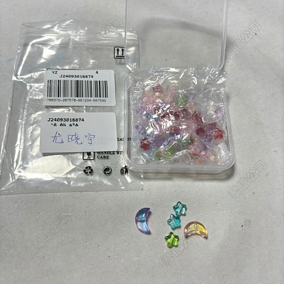 70Pcs Transparent Glass Beads, Two Tone, Star/Moon