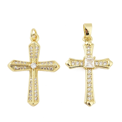 Латунные микропаве прозрачные подвески с фианитом, крест прелести, без кадмия и без свинца