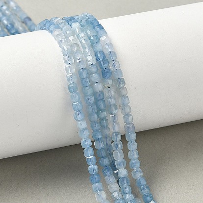 Нити бусин градиентного цвета натурального аквамарина, граненый стол, вырезанный куб
