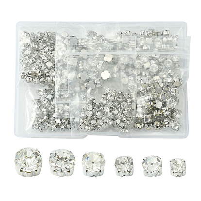 360Pcs 6 Style Sew on Rhinestone, Glass Rhinestone, Montee Beads, with Brass Prong Settings, Garments Accessories, Flat Round
