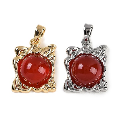 Подвески из натурального сердолика (окрашенные и нагретые), квадратные латунные подвески