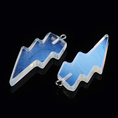 Opalite Pendants, Lightning Bolt Charm, with Stainless Steel Color Tone 304 Stainless Steel Loops