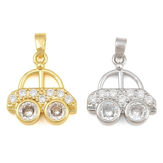 Brass Micro Pave Clear Cubic Zirconia Pendants, Car Charms