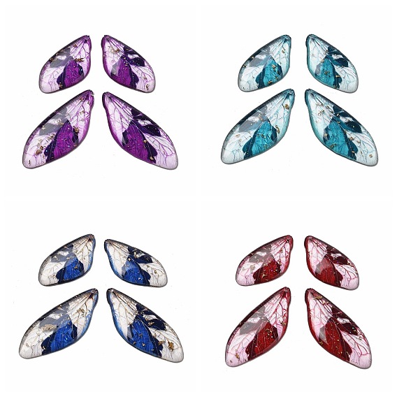 4шт. подвески в виде крыльев бабочки из прозрачной эпоксидной смолы, с золотой фольгой и блестками