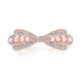 Barrettes à cheveux en alliage de cristal avec strass, avec des perles d'imitation de perles, bowknot