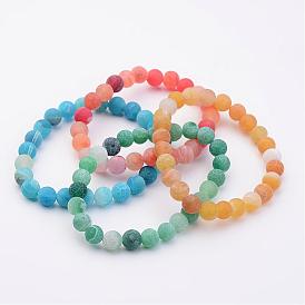 Bracelets de perles extensibles en agate patinée naturelle (teintée)
