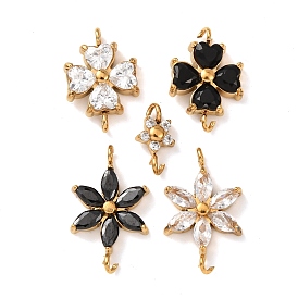 304 Соединительные элементы из нержавеющей стали в виде цветка и звезды с кубическим цирконием, украшенные подвесками., золотые