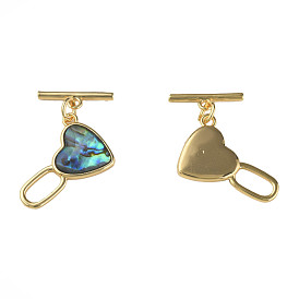 Brass Toggle Clasps, with Synthetic Abalone Shell/Paua Shell, Nickel Free, Heart