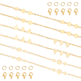 CHGCRAFT 3 Styles 3m Link Chains, with 30Pcs Jump Rings and 15Pcs Lobster Claw Clasps, DIY Necklaces Making Kits, Flat Round & Rhombus & Triangle