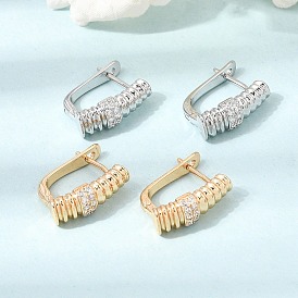 Brass Micro Pave Cubic Zirconia Hoop Earrings, Oval
