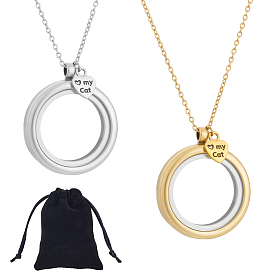 2 шт. 2 цвета 304 ожерелье из нержавеющей стали с цепочкой, плоские круглые ожерелья из сплава с подвеской-медальоном для меха домашних животных