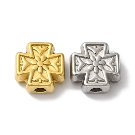 304 Stainless Steel Beads, Cross with Flower