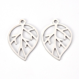 201 Stainless Steel Pendants, Laser Cut, Leaf