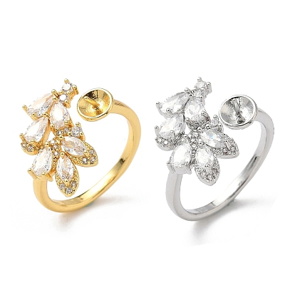 Фурнитура для сережек из латуни с прозрачным кубическим цирконием, цветок, без кадмия и без свинца, стойки покрытие, долговечный