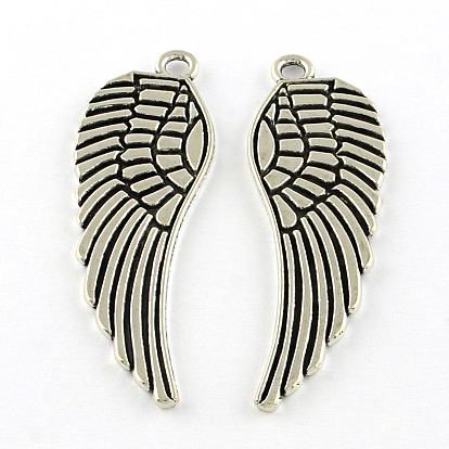 Tibetan Style Alloy Pendants, Wing, Cadmium Free & Lead Free, 48x15x1.5mm, Hole: 2.5mm, about 312pcs/1000g